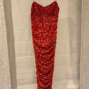 Floral Red Ruched Dress